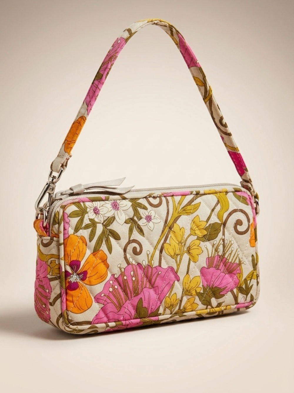 Tea Garden Floral Quilted Wristlet Bag - Pink, Orange & Yellow